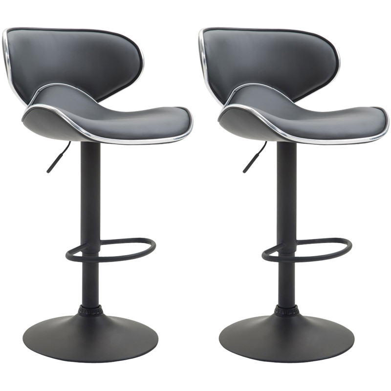 Lot de 2 tabourets de bar Las Vegas V2, similicuir, noir gris