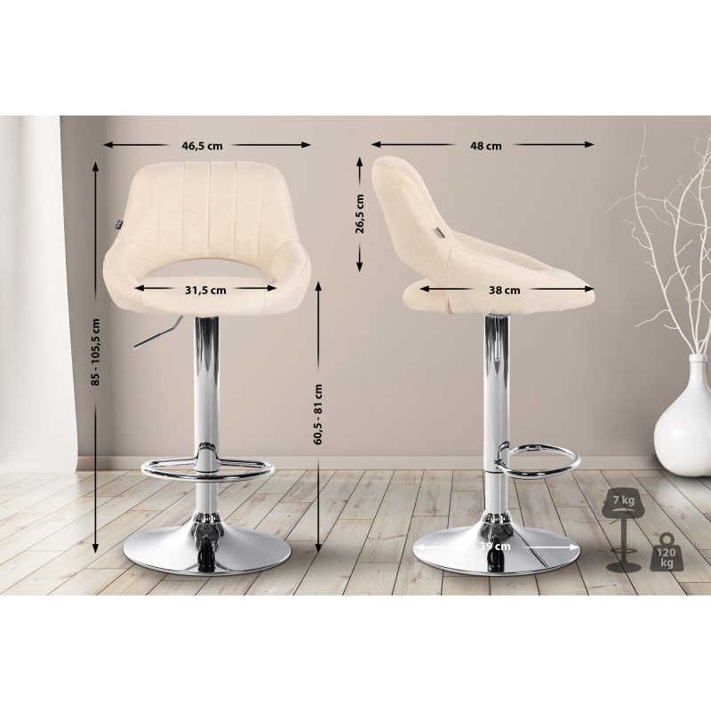 Tabouret de bar Milet tissu chromé