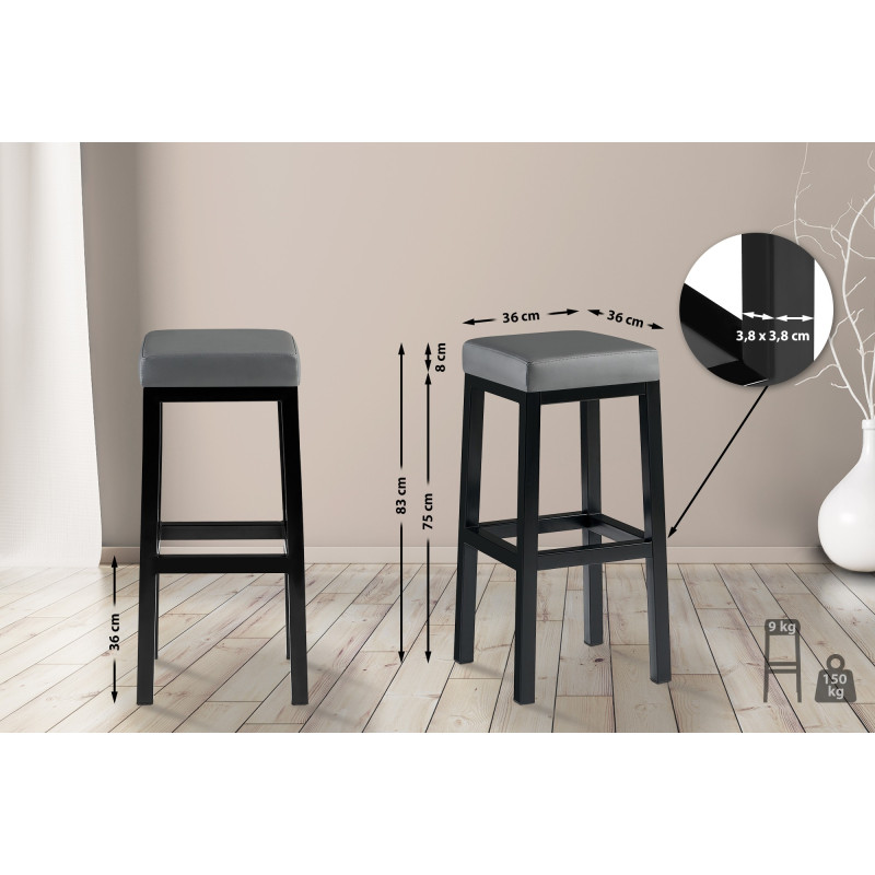 Tabouret de bar Taylor B85 en cuir artificiel gris