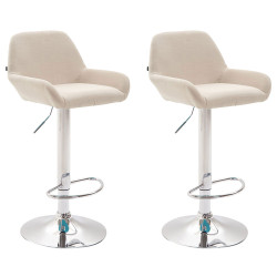 Ensemble de 2 tabourets de bar Braga, tissu, chrome crème