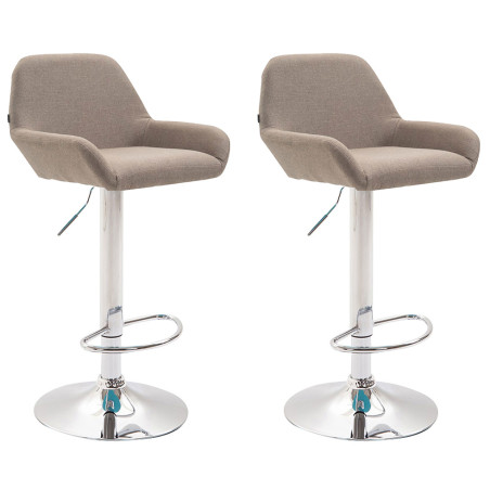 Ensemble de 2 tabourets de bar Braga, tissu, chrome taupe