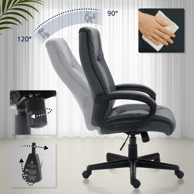 Fauteuil de bureau XL Sparta en cuir synthétique gris
