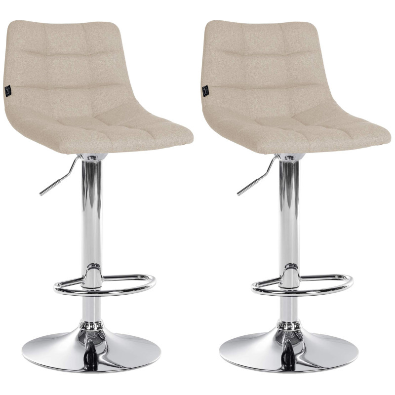 Lot de 2 tabourets de bar Jerry en tissu chromé crème