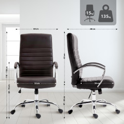 Fauteuil de bureau Valais, simili cuir marron