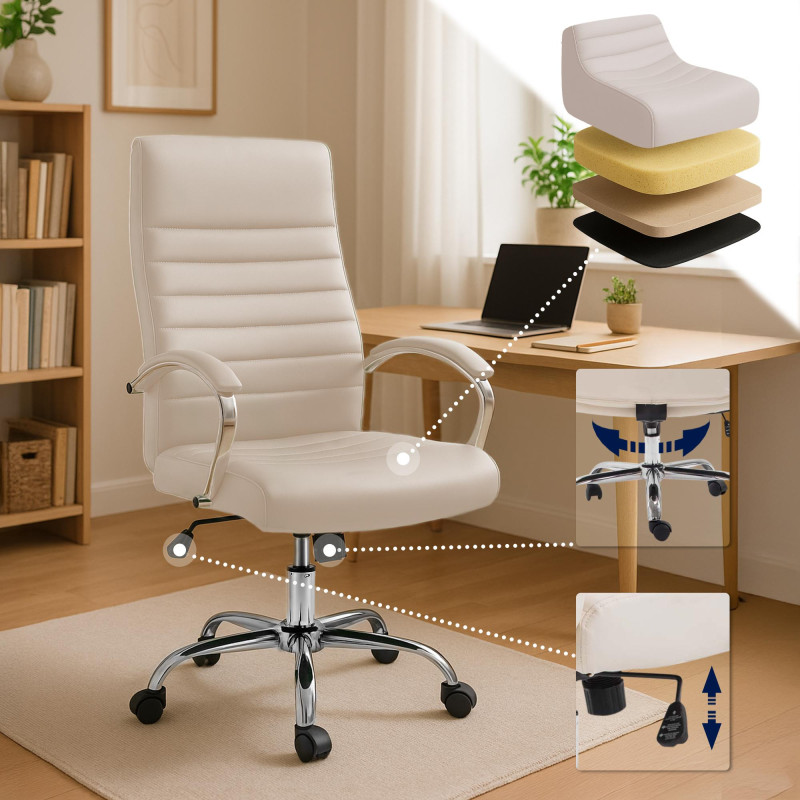 Fauteuil de bureau Valais en cuir artificiel crème