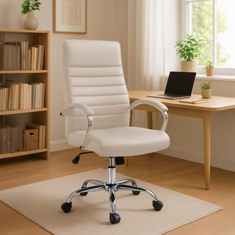 Fauteuil de bureau Valais en cuir artificiel crème