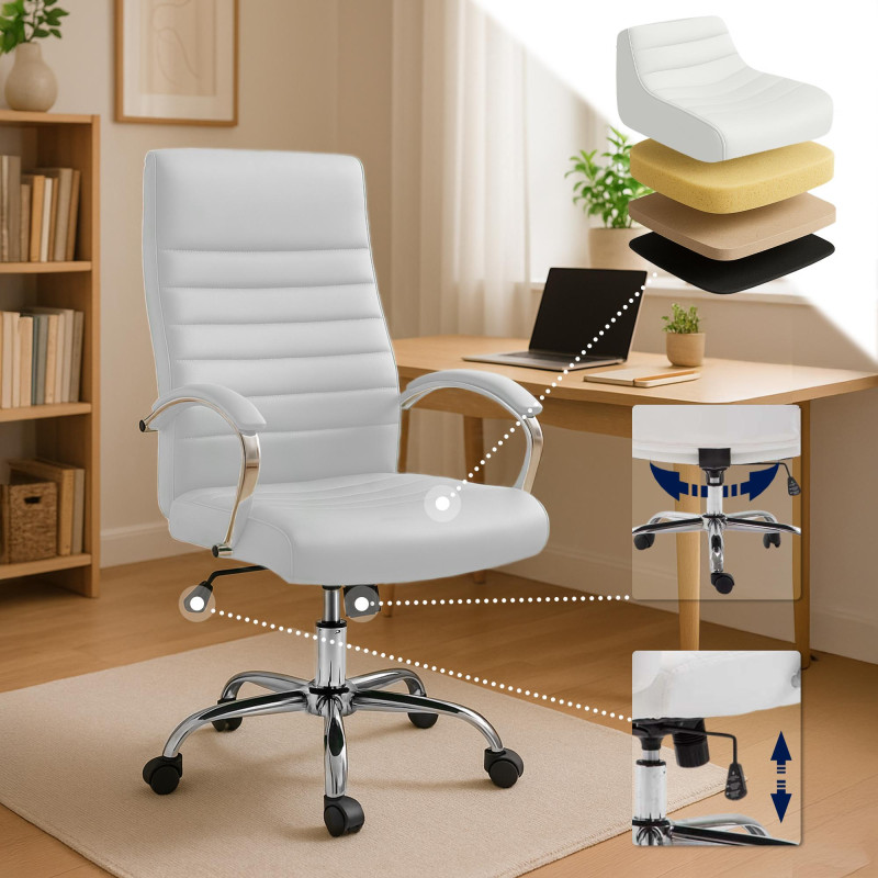 Fauteuil de bureau Valais, simili cuir blanc