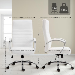 Fauteuil de bureau Valais, simili cuir blanc