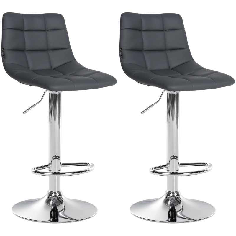 Lot de 2 tabourets de bar Jerry simili cuir chromé gris