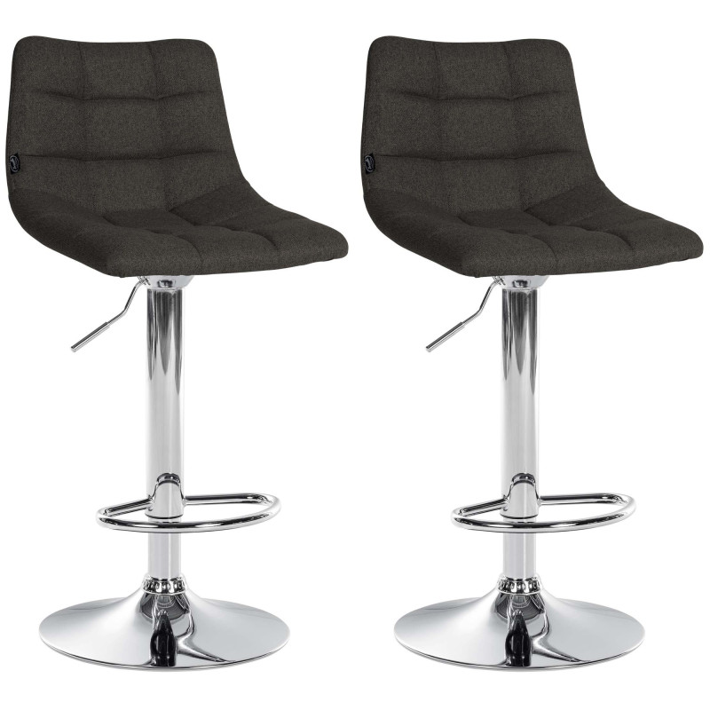 Lot de 2 tabourets de bar Jerry en tissu chromé gris foncé