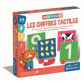 Montessori - Clementoni - Les chiffres tactiles - Jeu éducatif apprentissage des chiffres - 10 cartes chiffres rugueux - Dés 3 a