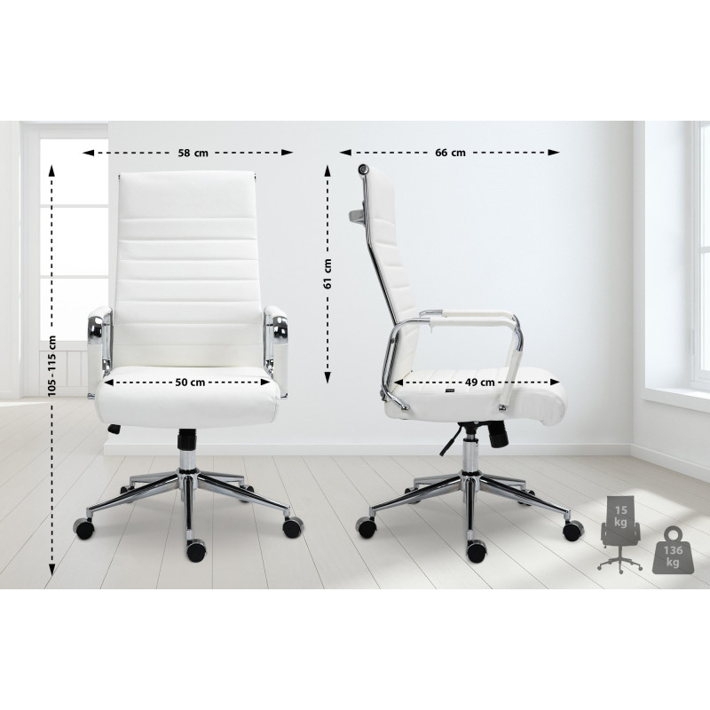 Fauteuil de bureau Columbus en cuir véritable blanc