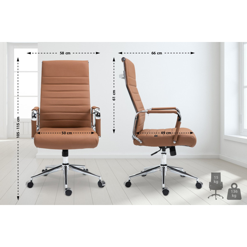 Fauteuil de bureau Columbus en cuir véritable marron clair