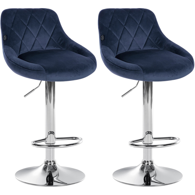 Lot de 2 tabourets de bar Lazio en velours chromé bleu