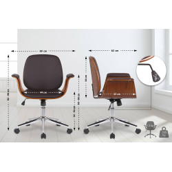 Fauteuil de bureau Kemberg, cuir artificiel, noyer/marron
