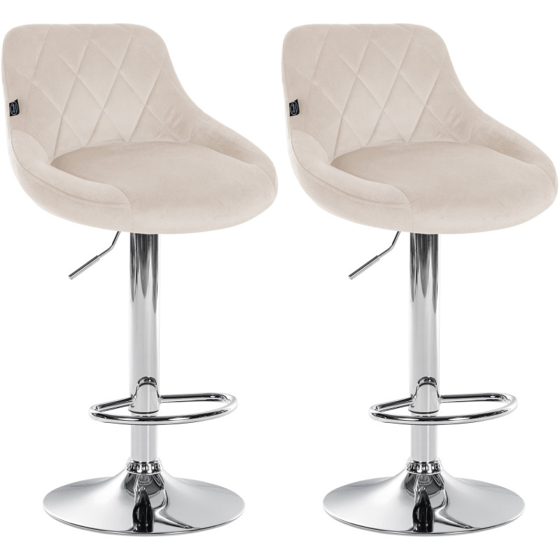 Lot de 2 tabourets de bar Lazio en velours chromé crème