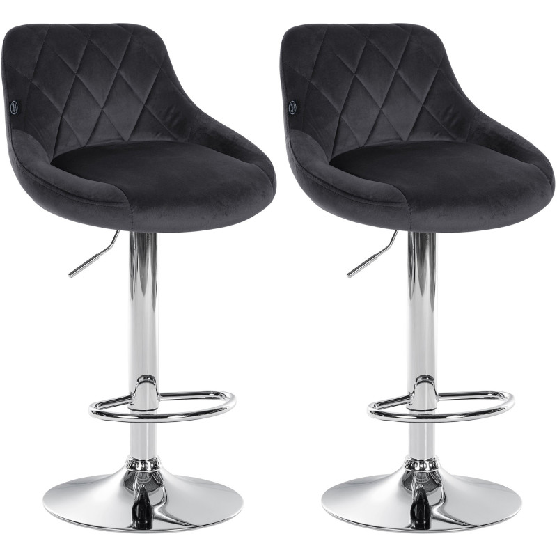 Lot de 2 tabourets de bar Lazio en velours chromé gris foncé