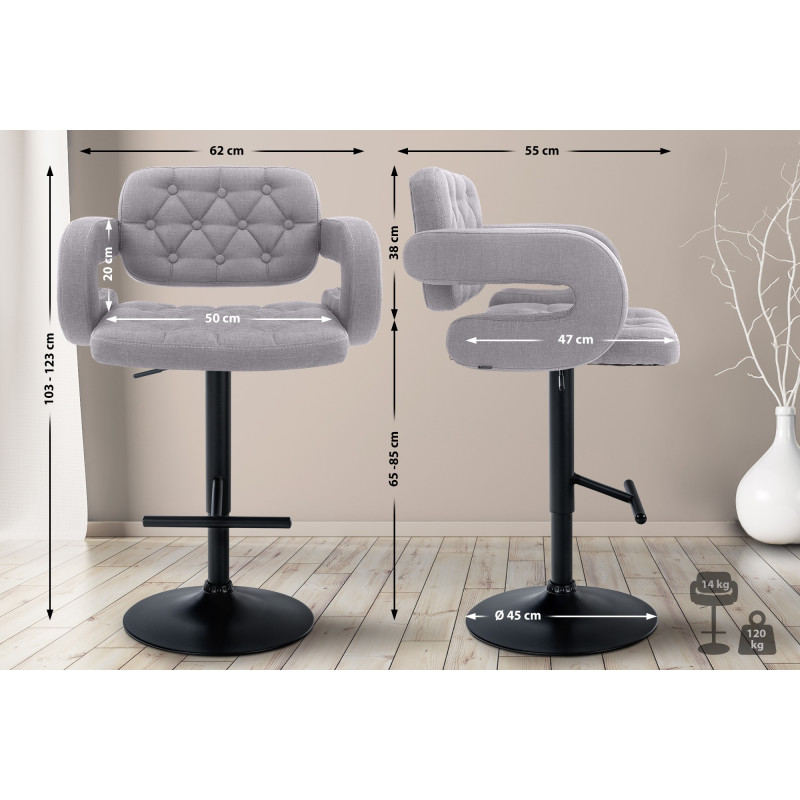 Tabouret de bar Dublin FABRIC noir gris
