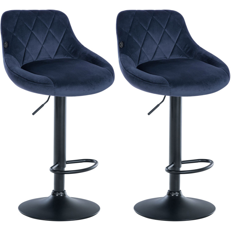 Lot de 2 tabourets de bar Lazio en velours bleu