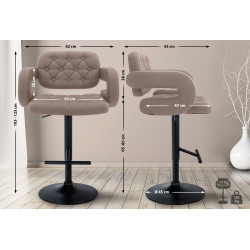 Tabouret de bar Dublin, tissu noir taupe