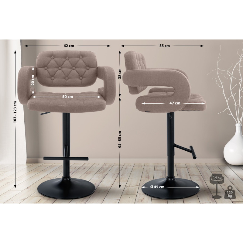 Tabouret de bar Dublin, tissu noir taupe