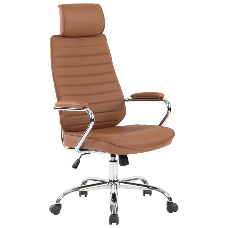Fauteuil de bureau Rako, cuir véritable, marron clair