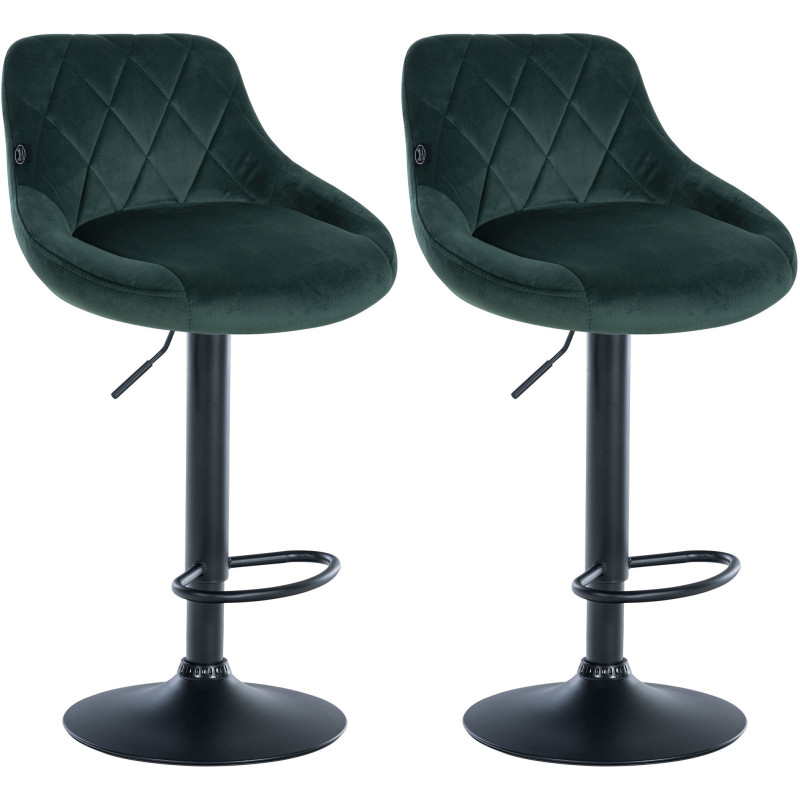 Lot de 2 tabourets de bar Lazio en velours vert foncé