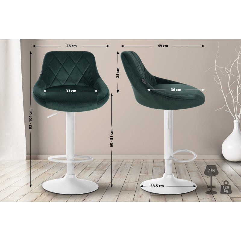 Lot de 2 tabourets de bar Lazio en velours vert foncé