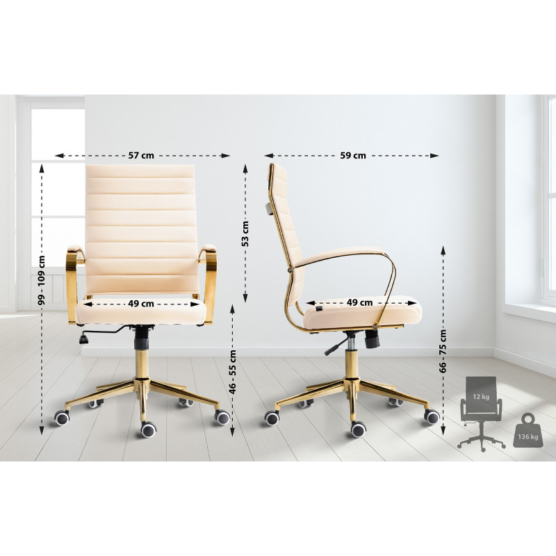 Fauteuil de bureau Havanna simili cuir crème