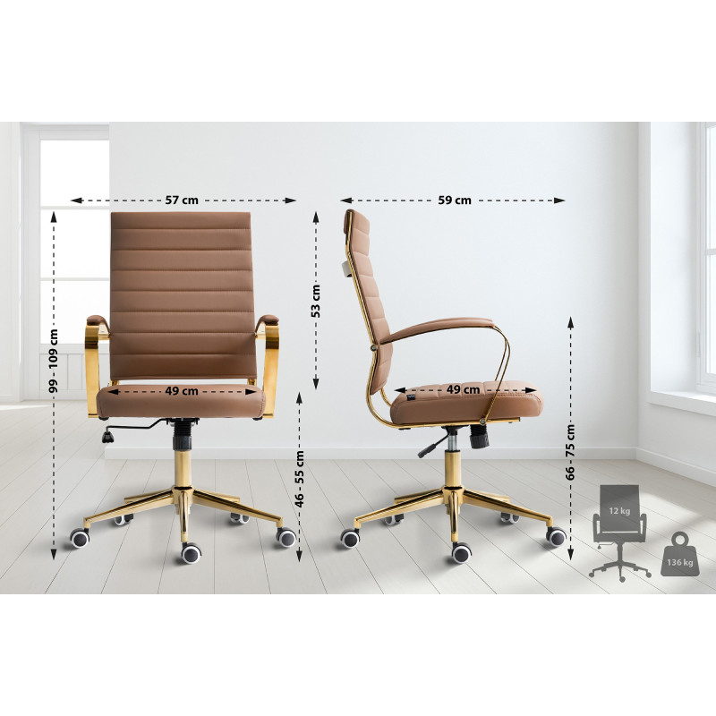 Fauteuil de bureau Havanna, simili cuir marron clair