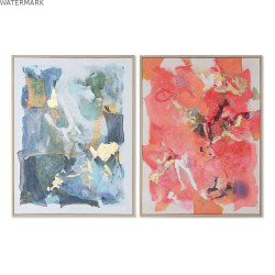 Toile Home ESPRIT Bleu Rose polystyrène Toile Abstrait Moderne 94 x 4 x 123,5 cm (2 Unités)