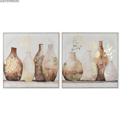 Cadre Home ESPRIT Beige Doré polystyrène Toile Vase Scandinave 82,5 x 3,5 x 82,5 cm (2 Unités)