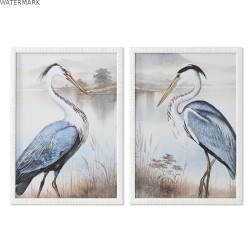 Cadre Home ESPRIT Bleu Blanc Oiseau Oriental 50 x 2,5 x 70 cm (2 Unités)