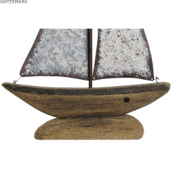 Figurine Décorative Home ESPRIT Blanc Naturel Voilier Finition vieillie 35,3 x 8 x 46,5 cm