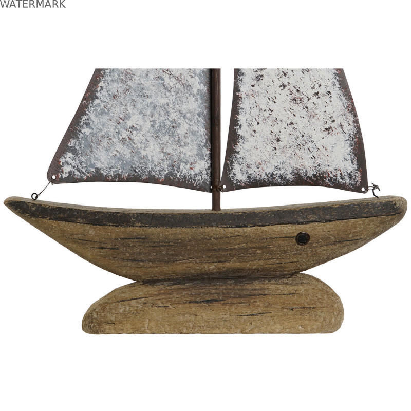 Figurine Décorative Home ESPRIT Blanc Naturel Voilier Finition vieillie 35,3 x 8 x 46,5 cm