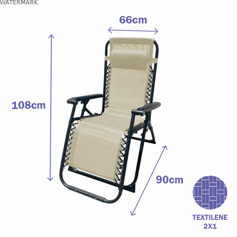 Marbueno Chaise Longue Pliante Acier Avec Coussin Jardin et Piscine 90X66X108 cm Gravité Zéro Beige 10005