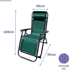 Marbueno Transat Pliant Acier avec Coussin Jardin et Piscine 90X66X108 cm Gravité Zéro Vert 10008