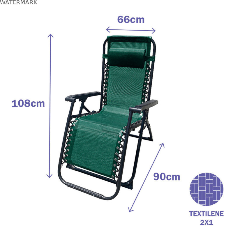 Marbueno Transat Pliant Acier avec Coussin Jardin et Piscine 90X66X108 cm Gravité Zéro Vert 10008