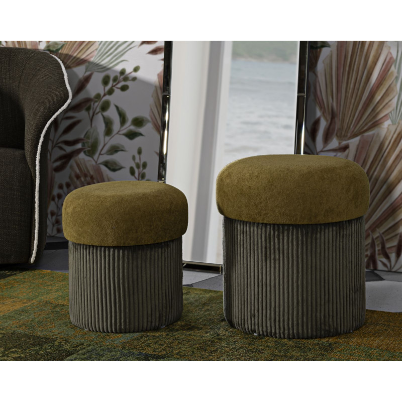 Moderne Poufs Aspen Vert – Duo Élégance Nature Ø42x44-35x37