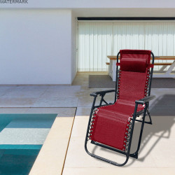 "Marbueno Chaise Longue Pliable Acier Avec Coussin Jardin et Piscine 90X66X108 cm Gravité Zéro Bordeaux 10010"
