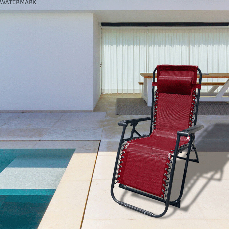 "Marbueno Chaise Longue Pliable Acier Avec Coussin Jardin et Piscine 90X66X108 cm Gravité Zéro Bordeaux 10010"