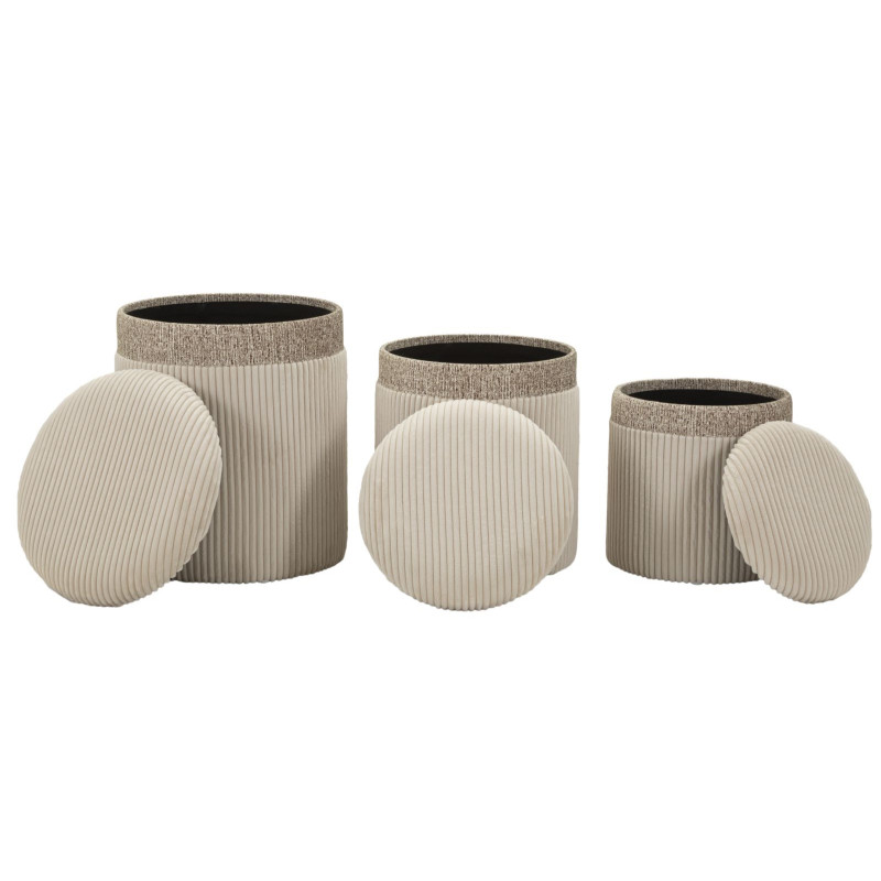 Moderne Poufs Crème Rideau – Triple Harmonie Ø40,5x49,5-35x42-31x38