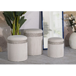 Moderne Poufs Crème Rideau – Triple Harmonie Ø40,5x49,5-35x42-31x38