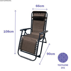 Marbueno Transat Pliable Acier Avec Coussin Jardin et Piscine 90X66X108 cm Gravité Zéro Marron 10007