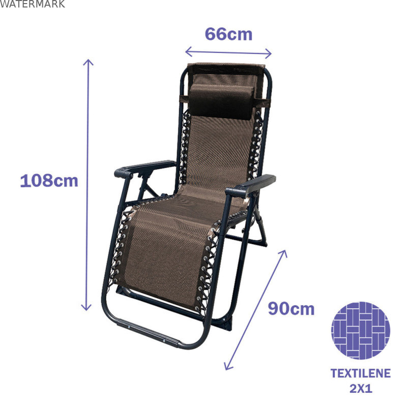 Marbueno Transat Pliable Acier Avec Coussin Jardin et Piscine 90X66X108 cm Gravité Zéro Marron 10007
