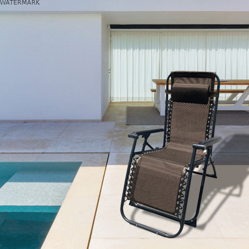 Marbueno Transat Pliable Acier Avec Coussin Jardin et Piscine 90X66X108 cm Gravité Zéro Marron 10007