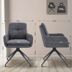 Lot de 2 chaises de salle à manger Pickett en tissu gris foncé