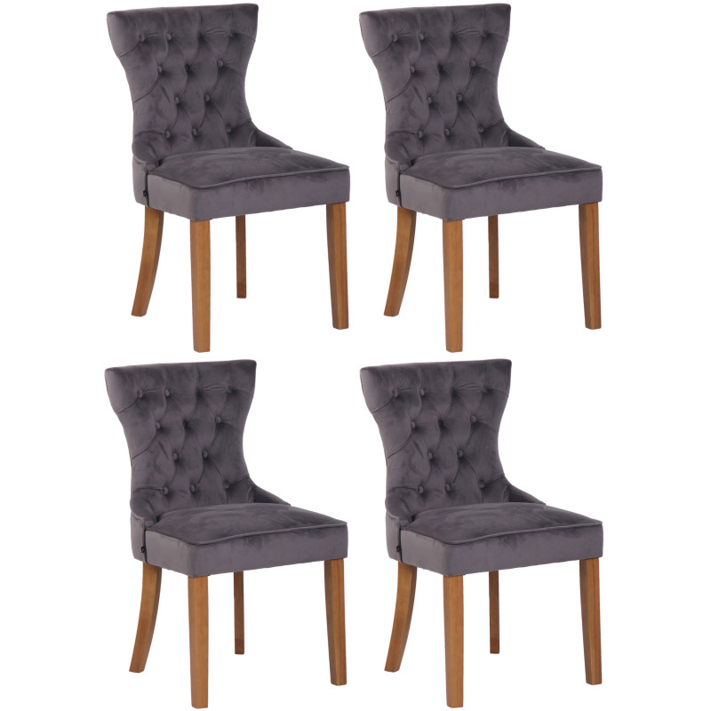 Lot de 4 chaises de salle à manger Franca en velours antique gris clair foncé