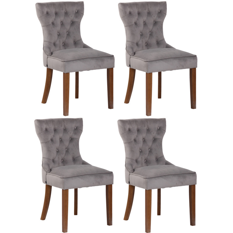 Lot de 4 chaises de salle à manger Franca en velours gris clair antique