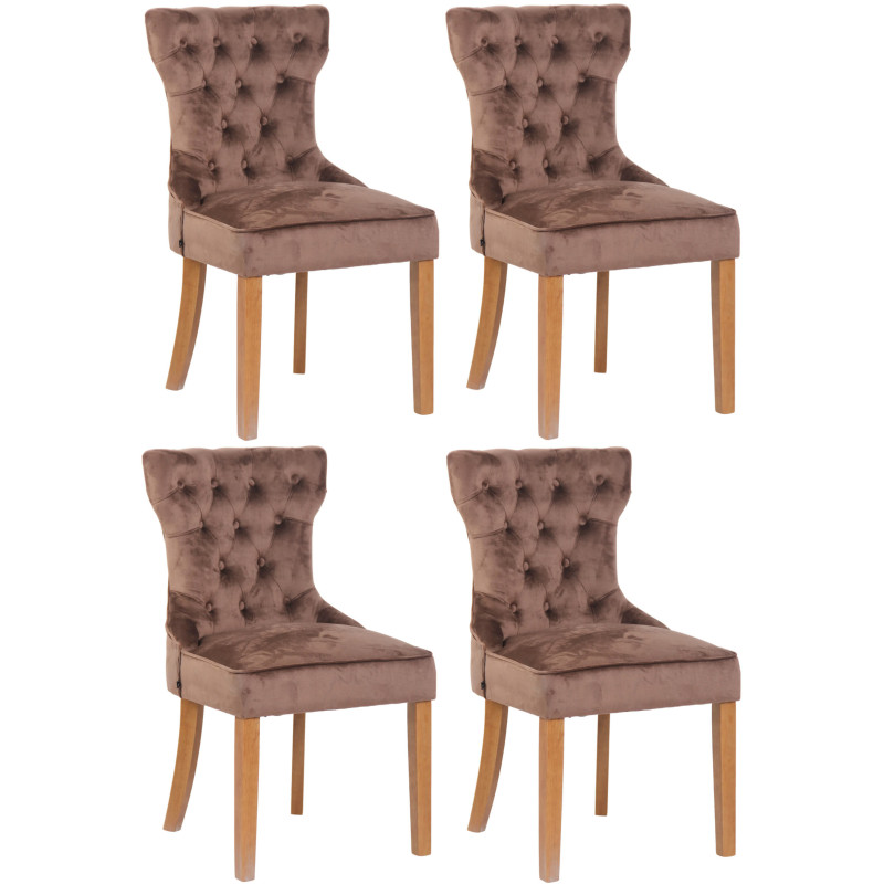 Lot de 4 chaises de salle à manger Franca en velours marron clair antique